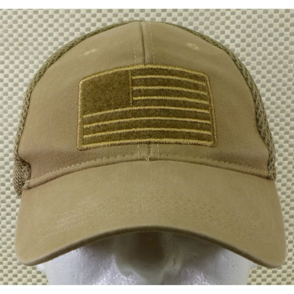 Highland‎ Tactical Tan Mesh Back Cap With Embroidered American Flag